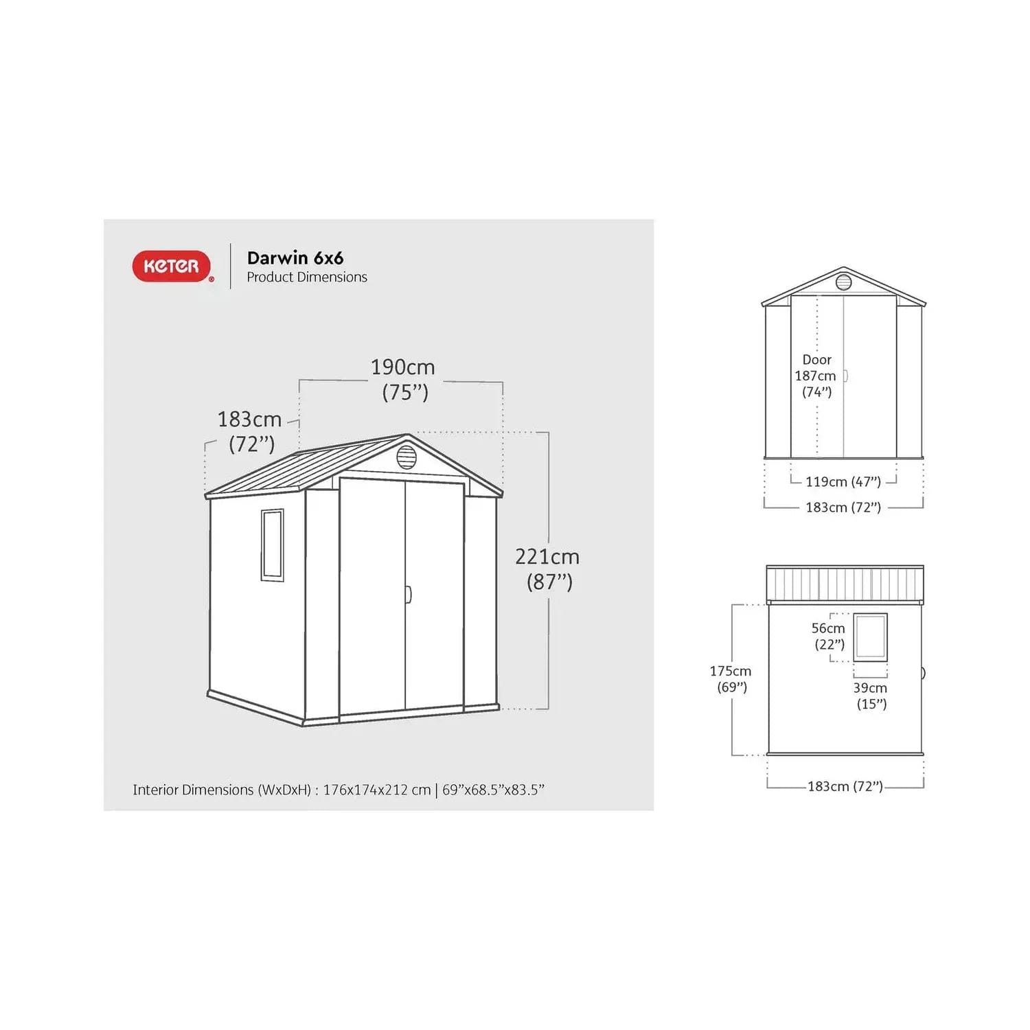 Keter Darwin 6x6ft  Apex 2 door Shed with floor 1 window (Base included)