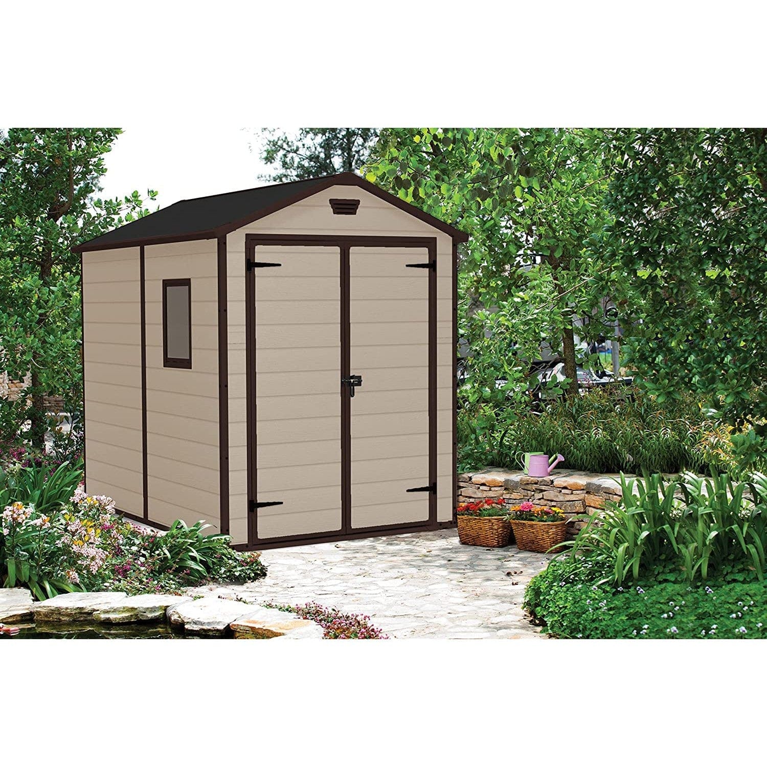 Keter 6′ x 8′ Manor Plastic Garden Storage Shed – Beige