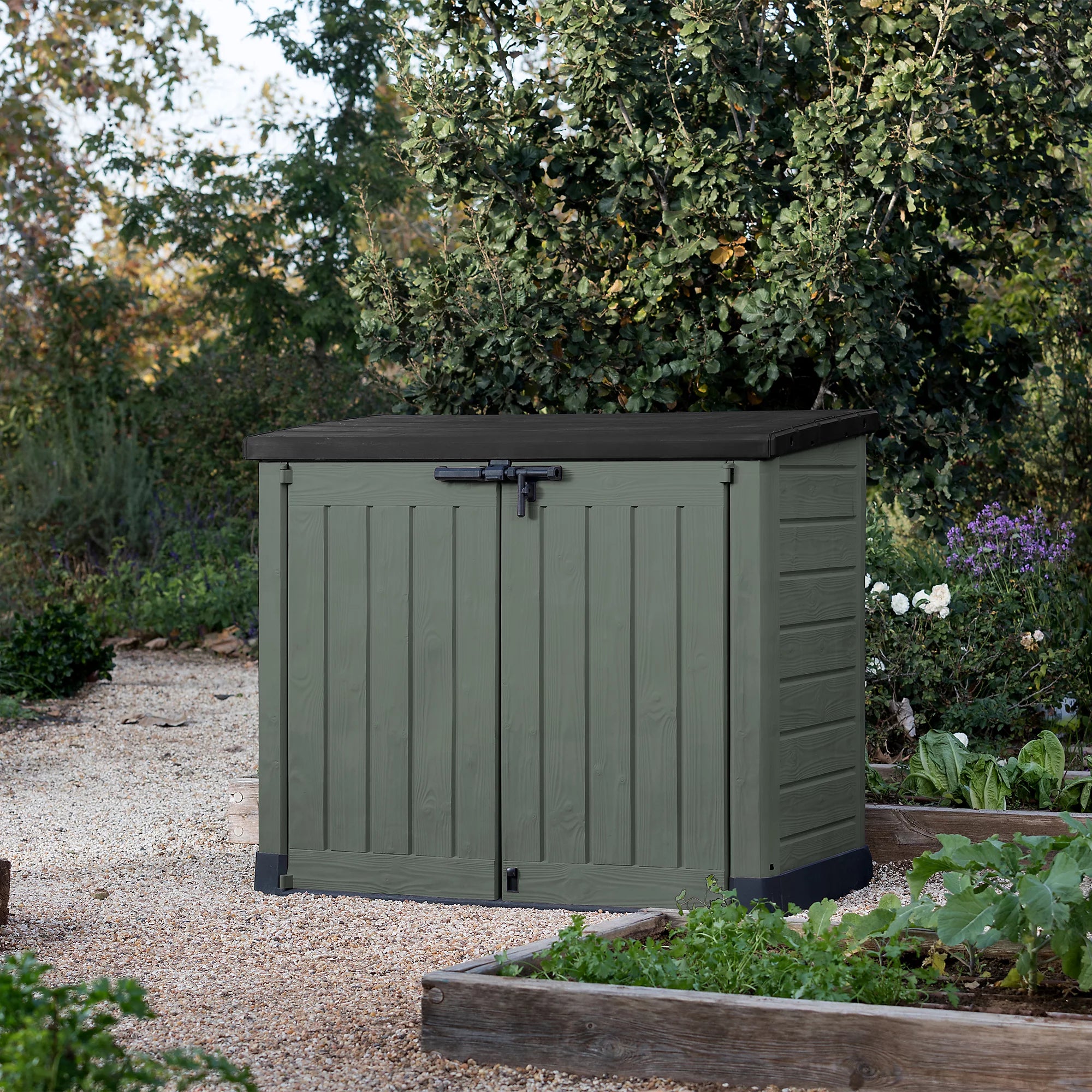 Keter Store it out Max 1200L Resin Bin storage – Green (H) 1.25m x (W) 1.46m